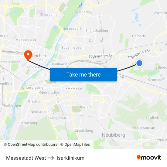 Messestadt West to Isarklinikum map