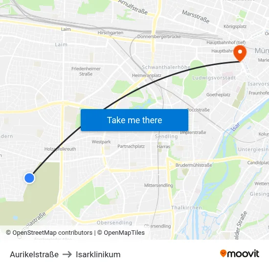 Aurikelstraße to Isarklinikum map
