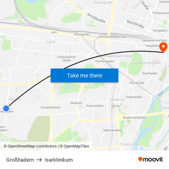 Großhadern to Isarklinikum map