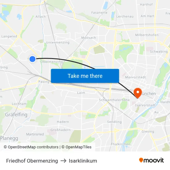 Friedhof Obermenzing to Isarklinikum map