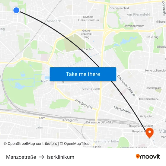 Manzostraße to Isarklinikum map
