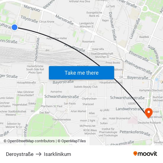 Deroystraße to Isarklinikum map