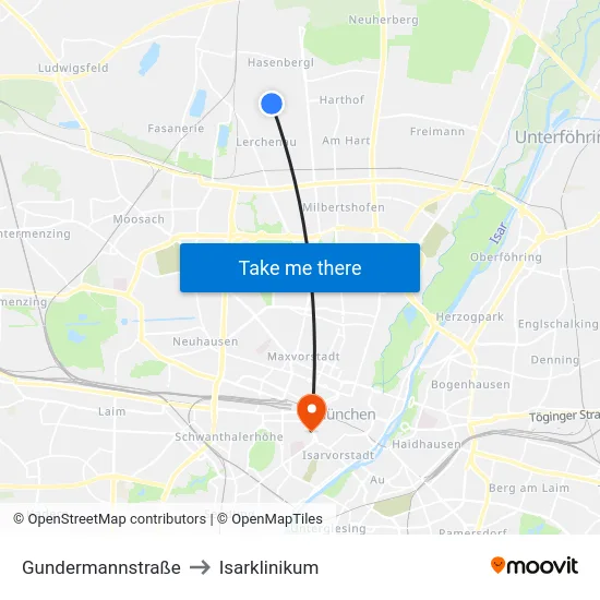 Gundermannstraße to Isarklinikum map