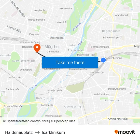 Haidenauplatz to Isarklinikum map