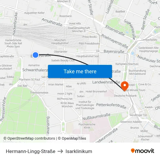 Hermann-Lingg-Straße to Isarklinikum map