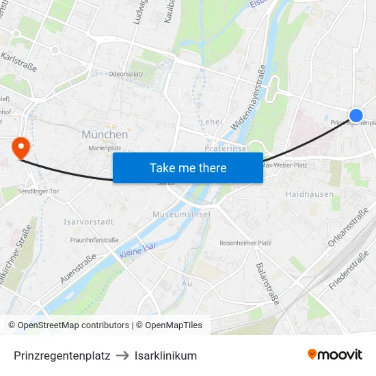 Prinzregentenplatz to Isarklinikum map