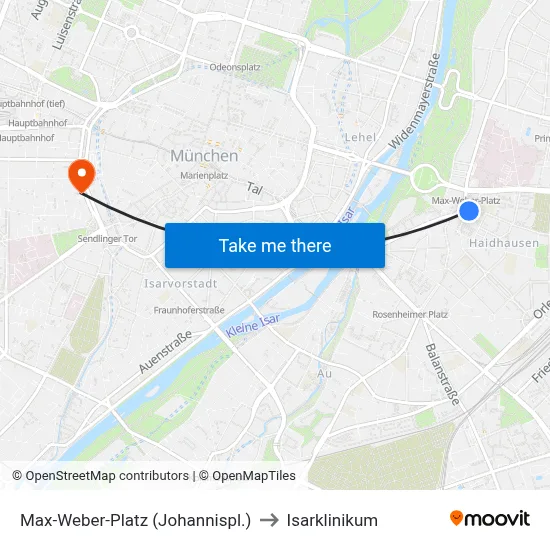 Max-Weber-Platz (Johannispl.) to Isarklinikum map