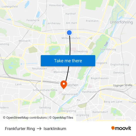 Frankfurter Ring to Isarklinikum map