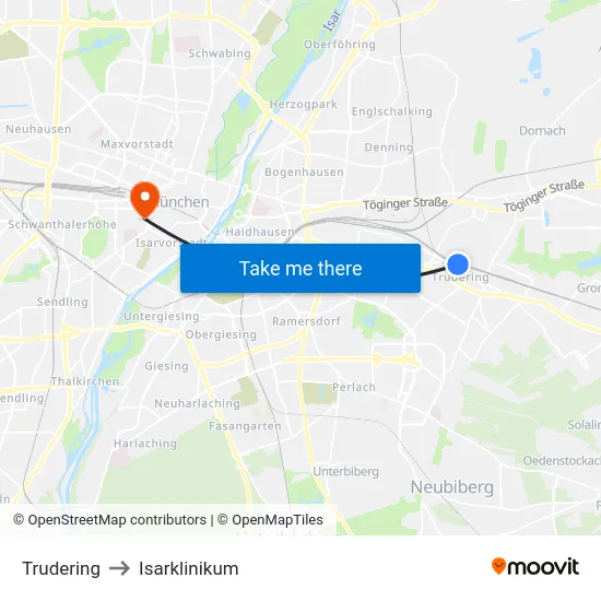 Trudering to Isarklinikum map