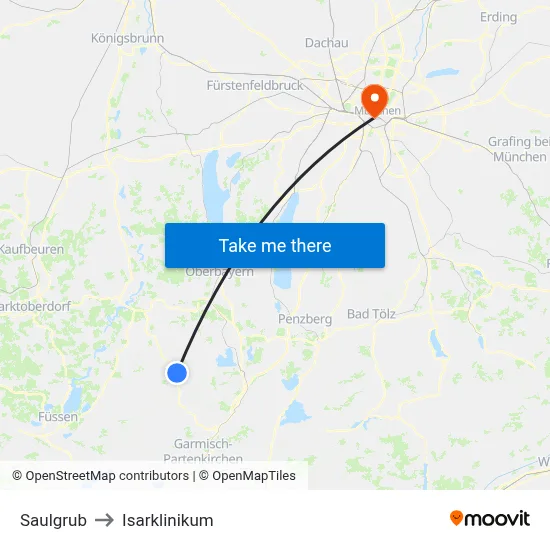 Saulgrub to Isarklinikum map