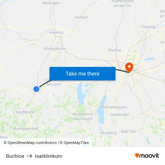 Buchloe to Isarklinikum map