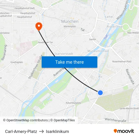 Carl-Amery-Platz to Isarklinikum map