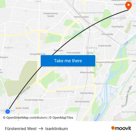 Fürstenried West to Isarklinikum map
