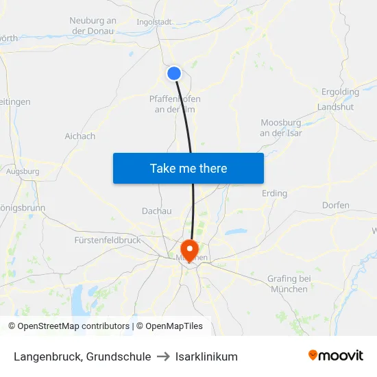 Langenbruck, Grundschule to Isarklinikum map