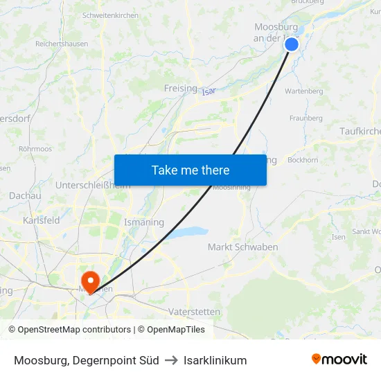 Moosburg, Degernpoint Süd to Isarklinikum map