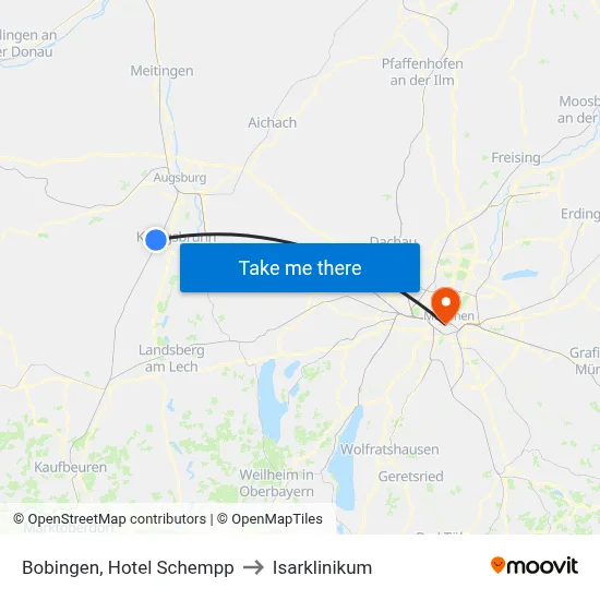 Bobingen, Hotel Schempp to Isarklinikum map