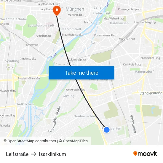 Leifstraße to Isarklinikum map