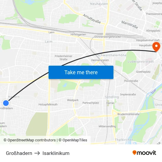 Großhadern to Isarklinikum map