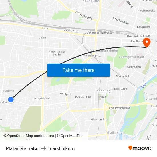 Platanenstraße to Isarklinikum map
