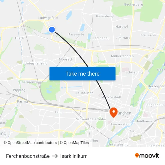 Ferchenbachstraße to Isarklinikum map