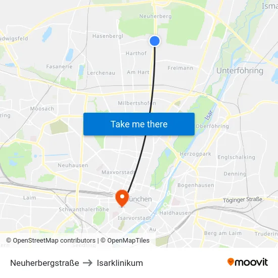 Neuherbergstraße to Isarklinikum map