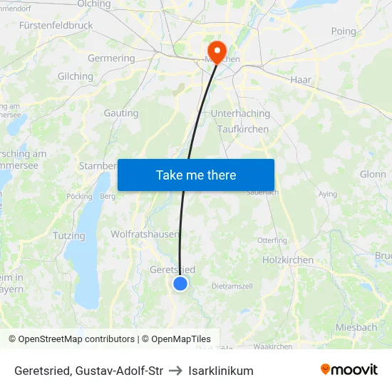 Geretsried, Gustav-Adolf-Str to Isarklinikum map
