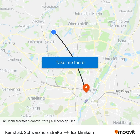 Karlsfeld, Schwarzhölzlstraße to Isarklinikum map