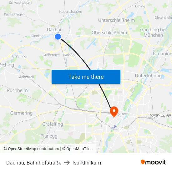 Dachau, Bahnhofstraße to Isarklinikum map