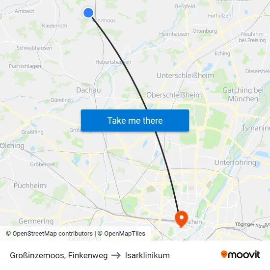 Großinzemoos, Finkenweg to Isarklinikum map