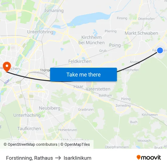 Forstinning, Rathaus to Isarklinikum map