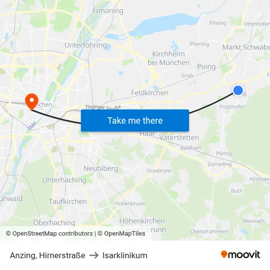 Anzing, Hirnerstraße to Isarklinikum map