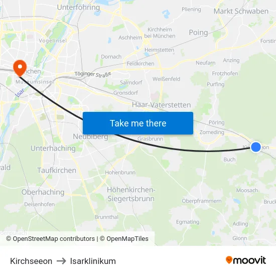 Kirchseeon to Isarklinikum map