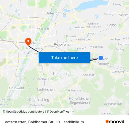 Vaterstetten, Baldhamer Str. to Isarklinikum map
