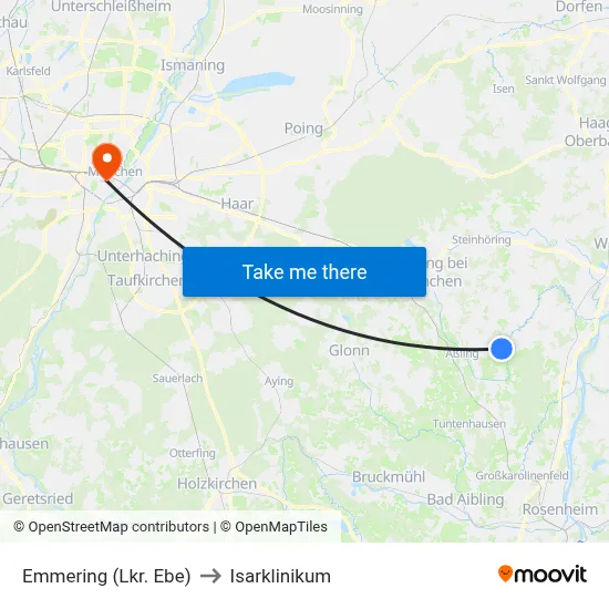 Emmering (Lkr. Ebe) to Isarklinikum map