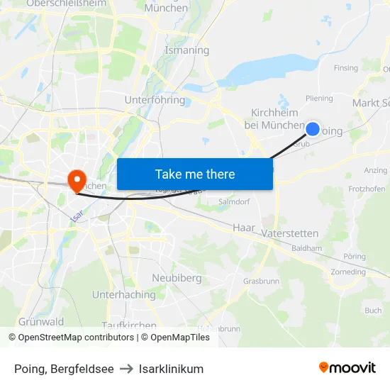 Poing, Bergfeldsee to Isarklinikum map