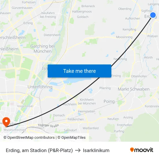 Erding, am Stadion (P&R-Platz) to Isarklinikum map