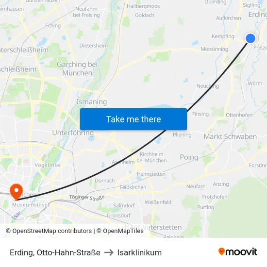 Erding, Otto-Hahn-Straße to Isarklinikum map