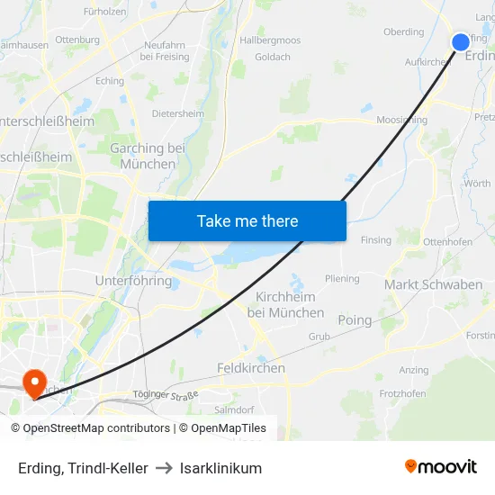 Erding, Trindl-Keller to Isarklinikum map