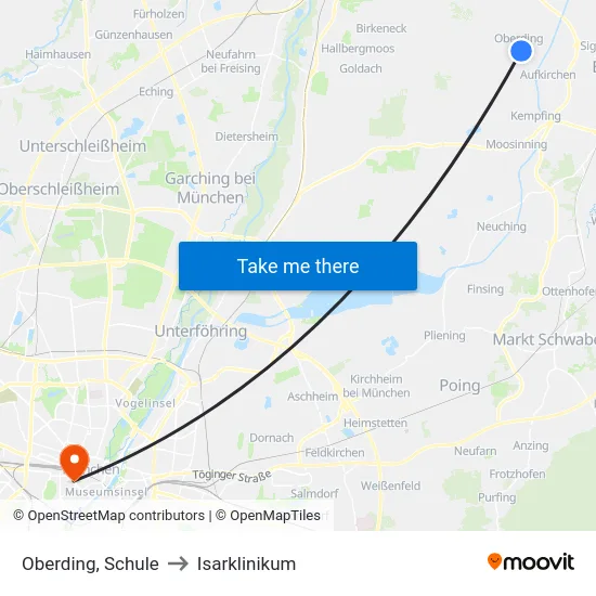 Oberding, Schule to Isarklinikum map