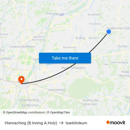 Hienraching (B.Inning A.Holz) to Isarklinikum map