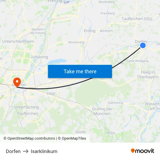 Dorfen to Isarklinikum map