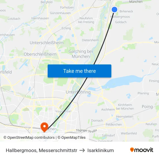 Hallbergmoos, Messerschmittstr to Isarklinikum map