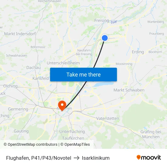 Flughafen, P41/P43/Novotel to Isarklinikum map