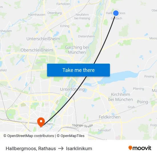 Hallbergmoos, Rathaus to Isarklinikum map