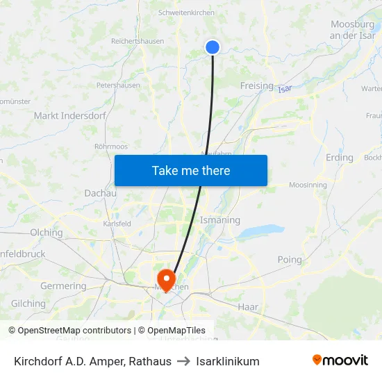 Kirchdorf A.D. Amper, Rathaus to Isarklinikum map