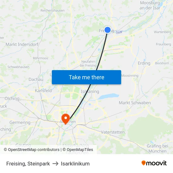 Freising, Steinpark to Isarklinikum map