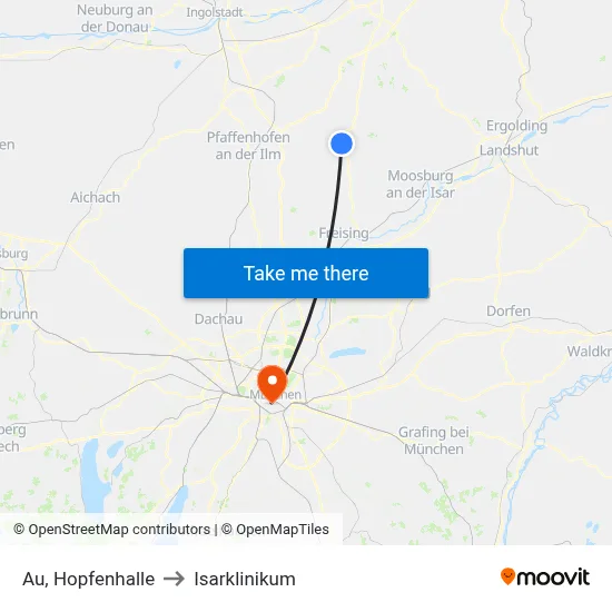 Au, Hopfenhalle to Isarklinikum map