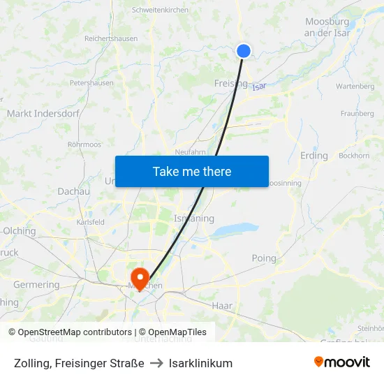 Zolling, Freisinger Straße to Isarklinikum map