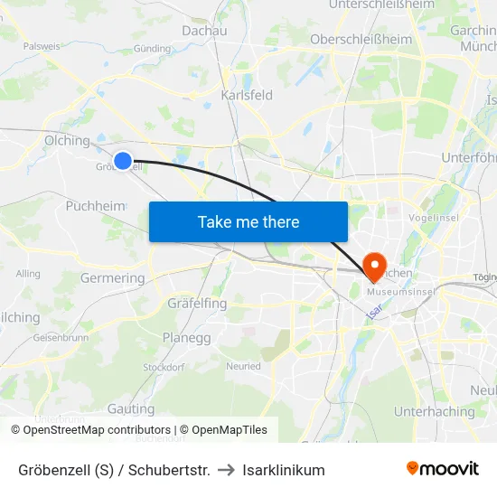 Gröbenzell (S) / Schubertstr. to Isarklinikum map