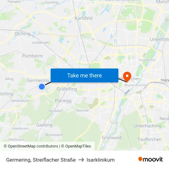 Germering, Streiflacher Straße to Isarklinikum map